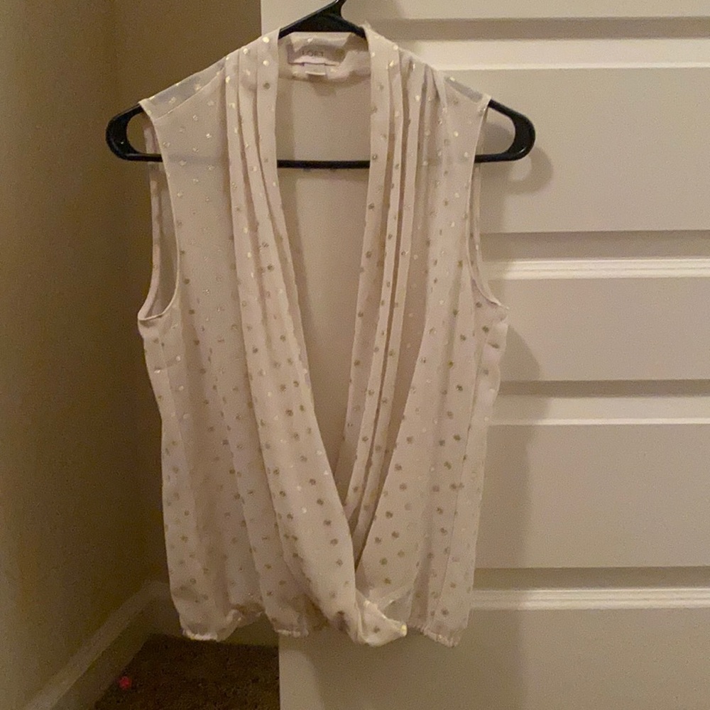 LOFT sheer ivory and gold blouse